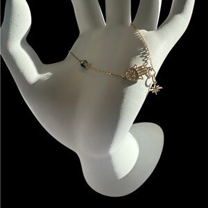 14K Gold and Blue Charm Bracelet with Intricate Design- Evil eye